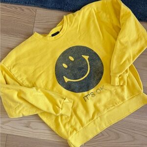 MOTHER Bright Yellow smiley Graphic Sweatshirt S